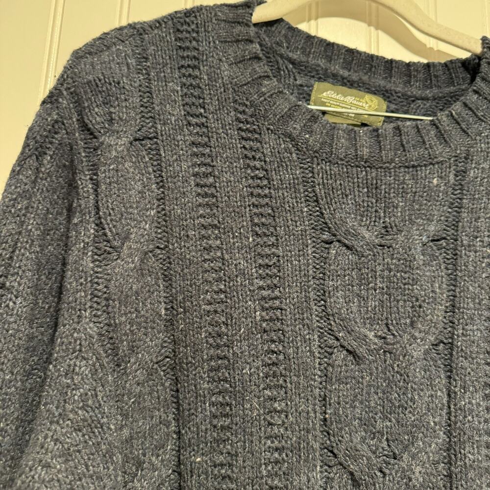 Eddie Bauer Wool Cableknit Sweater Navy Blue Size XL - Picture 3 of 5